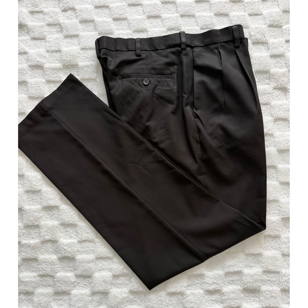Haggar Cool 18 Pro Mens Pants 35x34 Black Classic Fit Pleated Dress Trousers